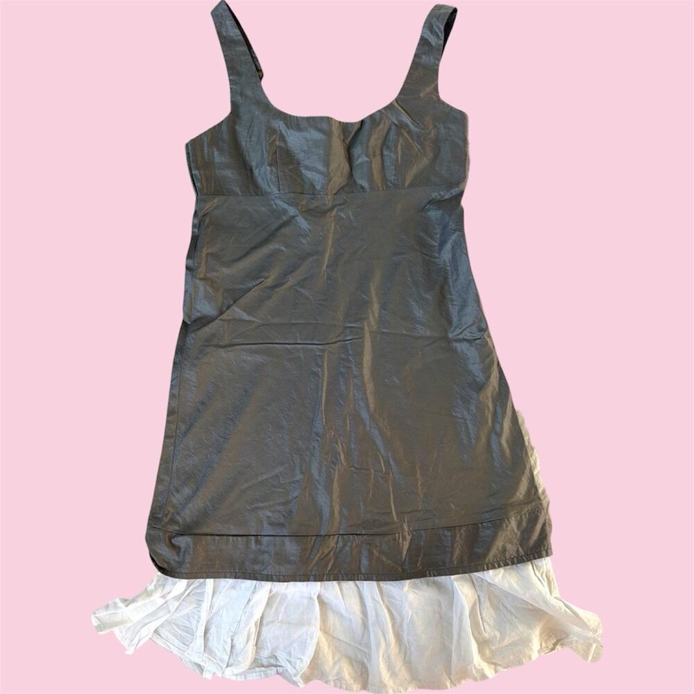 Cop copine shiny silver mini dress with white ruffled hem